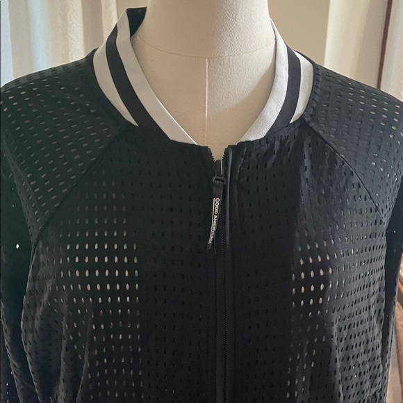 Good American Performance Black and White Mesh Bomber Jacket 4 - Picture 3 of 7